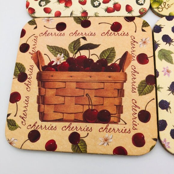 Longaberger Basket & Fruit Themed Cork Coasters Set Of 4 New - Picture 5 of 7